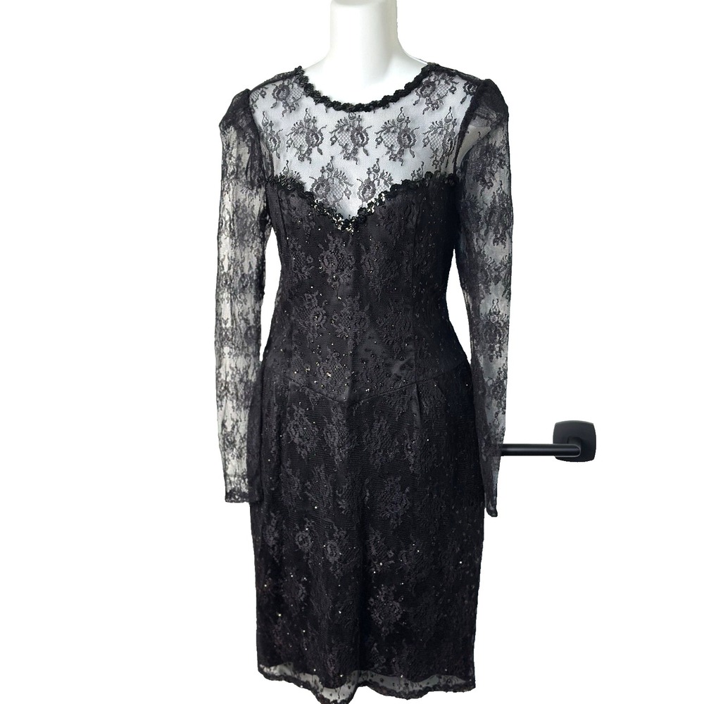 Gunne Sax Jessica McClintock Sequin Lace Whimsygoth Goth Vintage Dress sz S-M